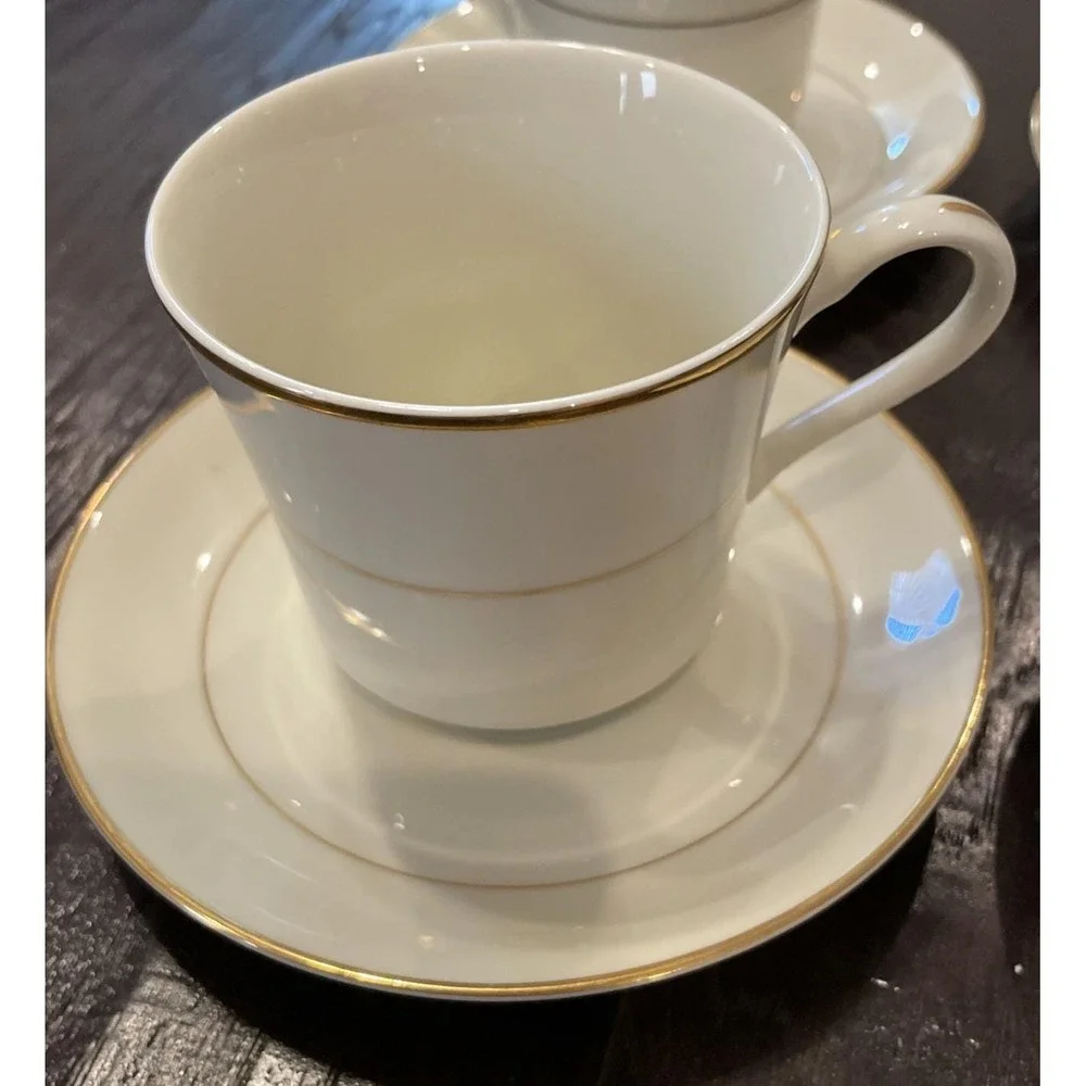 Royal Limited Golden Ivory Teacup Cups‎ Saucers Gold Trim Japan Set Of 4